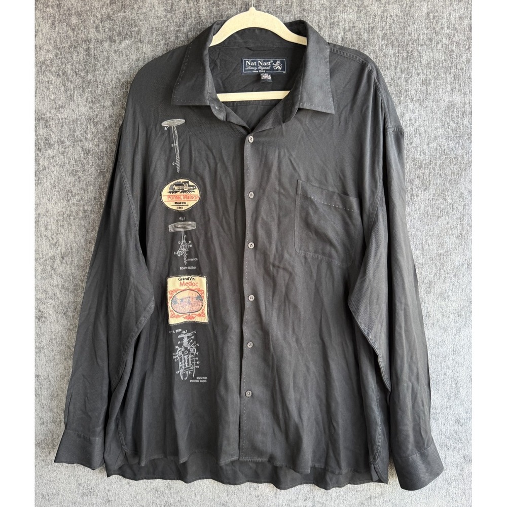Nat Nast Evolution of the Corkscrew Silk Button Up Shirt Mens XXL Limited‎ Black